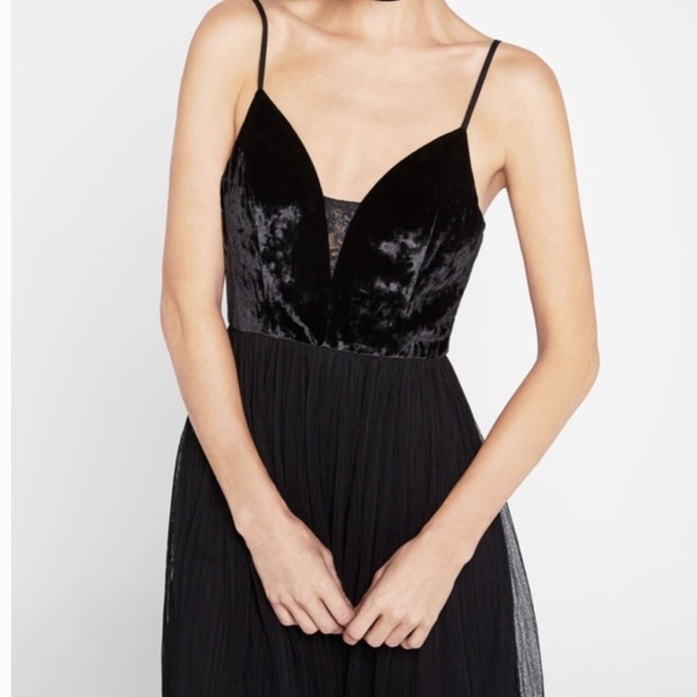BCBGENERATION Black Spaghetti Strap Velvet Detail Mini Dress